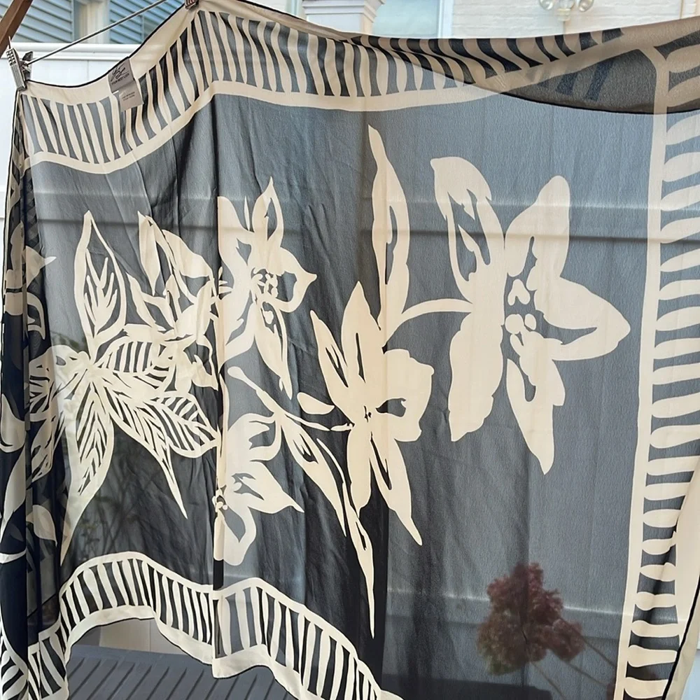 Black & Cream Color Chiffon Shawl / Wrap